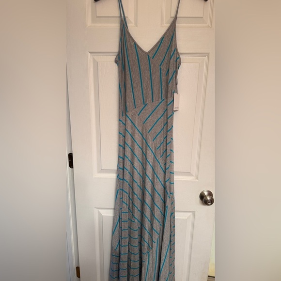Calvin Klein Striped Gray and Blue full length Maxi Dress NWT - Picture 2 of 8